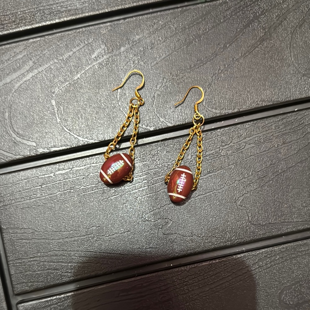 Gold Like  and Brown Football Earrings